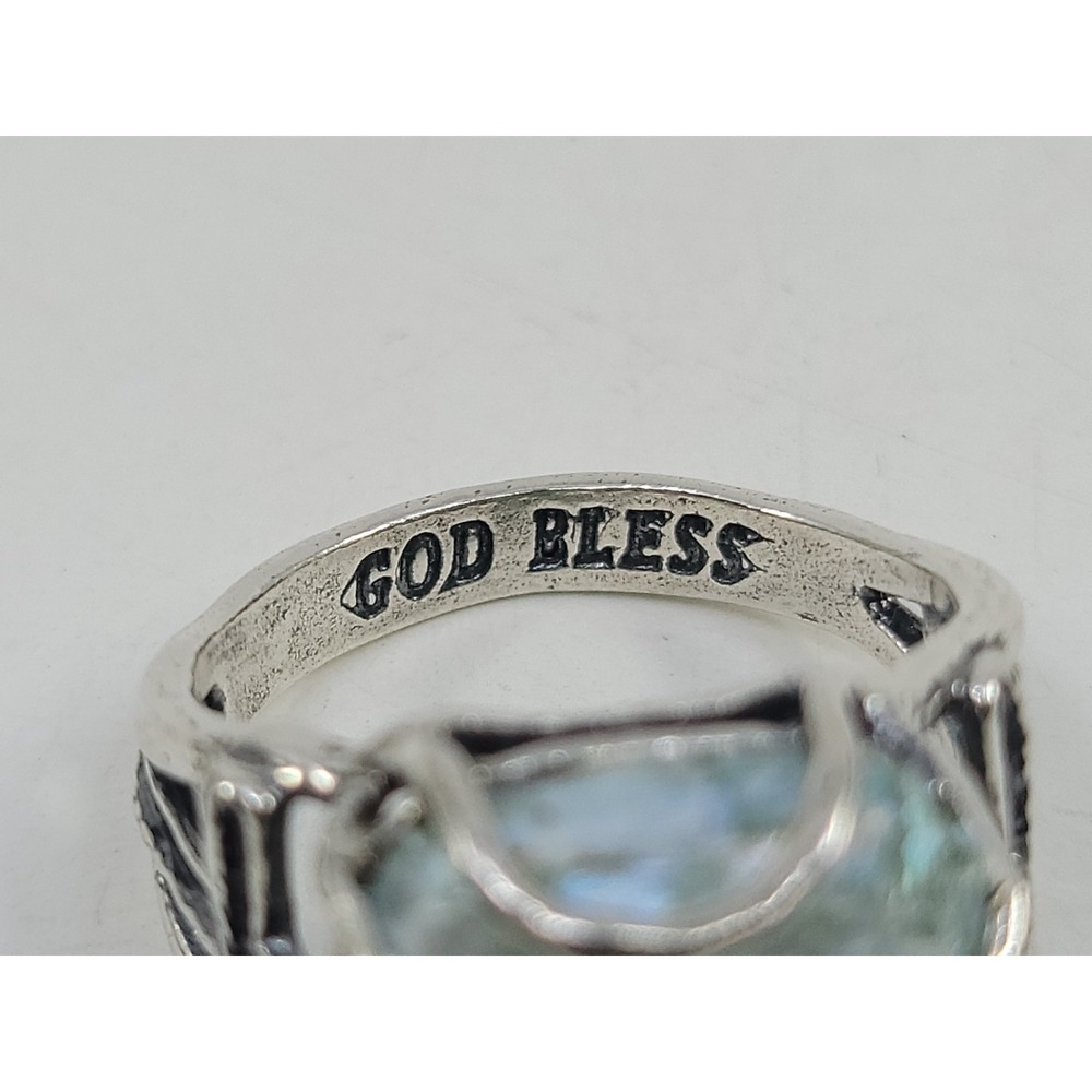 Roman Glass Sterling Silver 925 Hallmarked Womens Ring Size 8 God Bless In Band - Picture 3 of 7